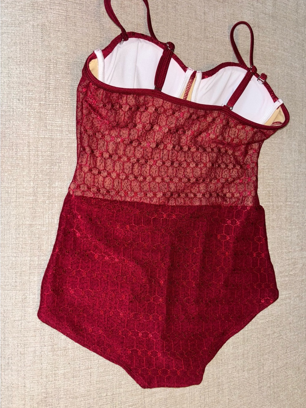 LM Agnese Romantic Burgundy Lace One Piece Bathing Swimsuit Underwire Lingerie - Picture 4 of 10